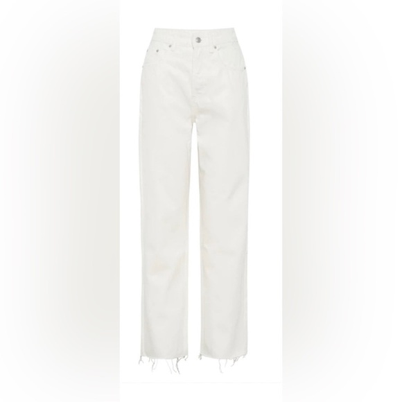 ZARA  High Waisted Button Fly Raw Hem Jeans - Ecru — Size 2 - Picture 4 of 4